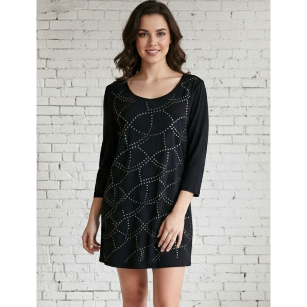 Style & Co Pullover Silver Detail dress Black Size L
